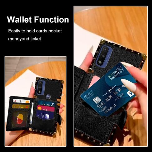 for Moto G Pure/Moto G Power 2022 Case, Wallet Case with Card Holder, PU Leather Card Slot Holder Kickstand Case, with Square Rivet Shockproof Protective Phone Case (Black) in Saudi Arabia