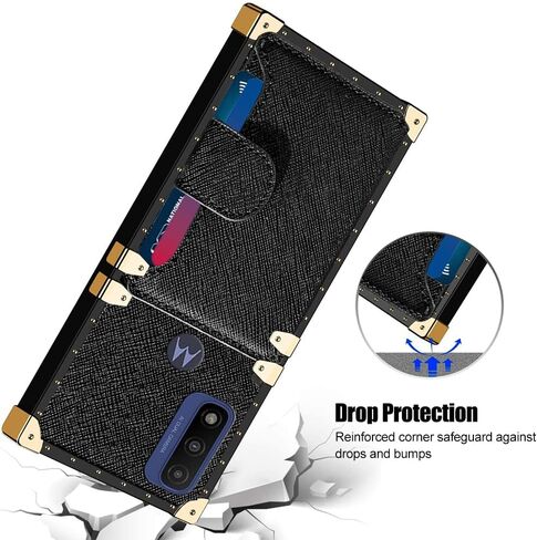for Moto G Pure/Moto G Power 2022 Case, Wallet Case with Card Holder, PU Leather Card Slot Holder Kickstand Case, with Square Rivet Shockproof Protective Phone Case (Black) in Saudi Arabia