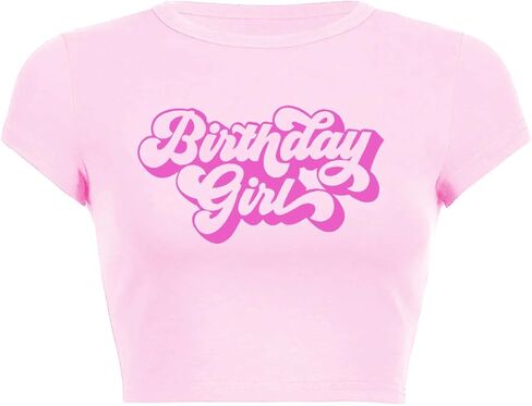 Woxlica Birthday Shirt Women Graphic Crop Top Birthday Girl Gift Tee Shirt in Saudi Arabia