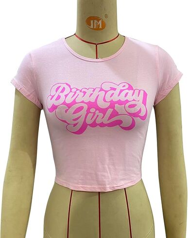 Woxlica Birthday Shirt Women Graphic Crop Top Birthday Girl Gift Tee Shirt in Saudi Arabia