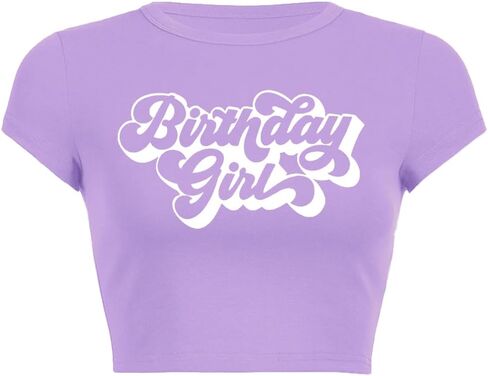 Woxlica Birthday Shirt Women Graphic Crop Top Birthday Girl Gift Tee Shirt in Saudi Arabia