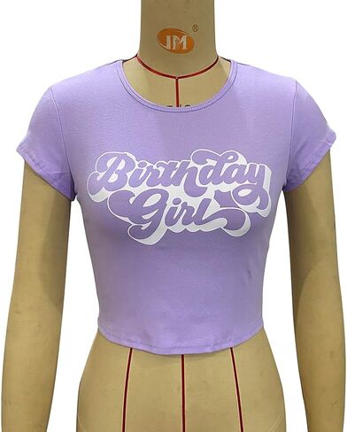 Woxlica Birthday Shirt Women Graphic Crop Top Birthday Girl Gift Tee Shirt in Saudi Arabia
