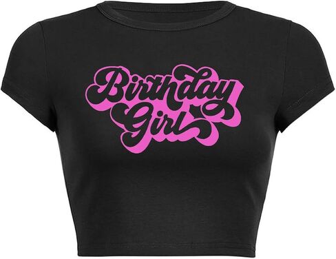 Woxlica Birthday Shirt Women Graphic Crop Top Birthday Girl Gift Tee Shirt in Saudi Arabia