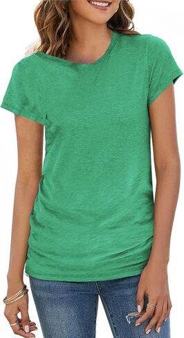Women's Solid Color T-Shirt Casual Summer Short Sleeve Crewneck Loose Casual Basic Tee Tops Blouse in Saudi Arabia