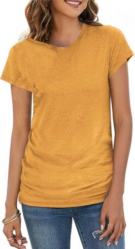 Women's Solid Color T-Shirt Casual Summer Short Sleeve Crewneck Loose Casual Basic Tee Tops Blouse in Saudi Arabia