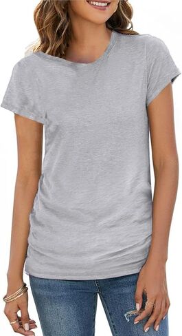 Women's Solid Color T-Shirt Casual Summer Short Sleeve Crewneck Loose Casual Basic Tee Tops Blouse in Saudi Arabia