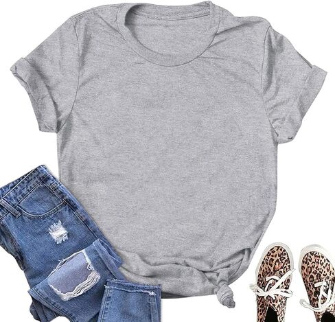 Women's Solid Color T-Shirt Casual Summer Short Sleeve Crewneck Loose Casual Basic Tee Tops Blouse in Saudi Arabia