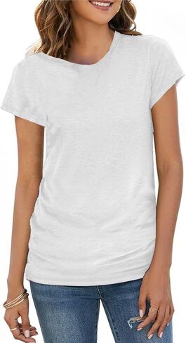 Women's Solid Color T-Shirt Casual Summer Short Sleeve Crewneck Loose Casual Basic Tee Tops Blouse in Saudi Arabia