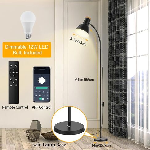 Floor Lamp, Adjustable Floor Lamp with Gooseneck, Heavy Metal Based, Reading Pole Floor Lamp for Living Room Office Bedroom Nurser, Small Black Floor Lamps for Reading, Working(LED Bulb Included) in Saudi Arabia