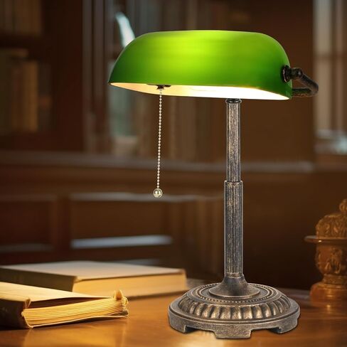 مصباح المصرفيين، مصباح مكتب أخضر مع مفتاح سحب، مصابيح طاولة عتيقة للمكتب المنزلي، المكتبة، لمبة LED للبيانو متضمنة (أخضر) in Saudi Arabia