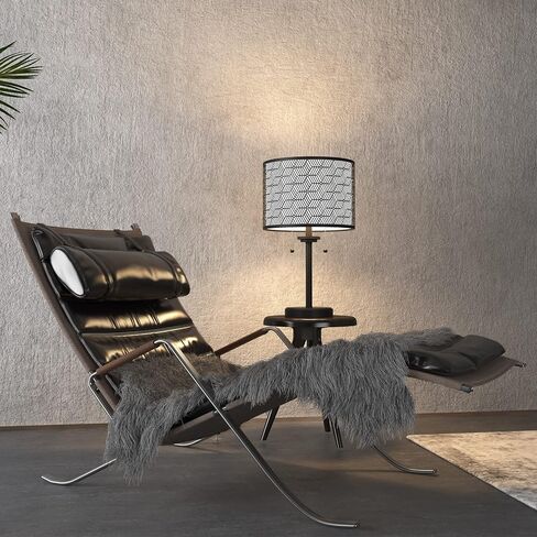 Inlight 59" High Double Shade Pull Chain Modern Floor Lamp for Living Room, Black Metal Frame and White Fabric Shade, Bulb Not Included, IN-0857-2-BK in Saudi Arabia