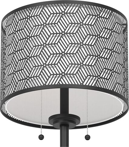 Inlight 59" High Double Shade Pull Chain Modern Floor Lamp for Living Room, Black Metal Frame and White Fabric Shade, Bulb Not Included, IN-0857-2-BK in Saudi Arabia
