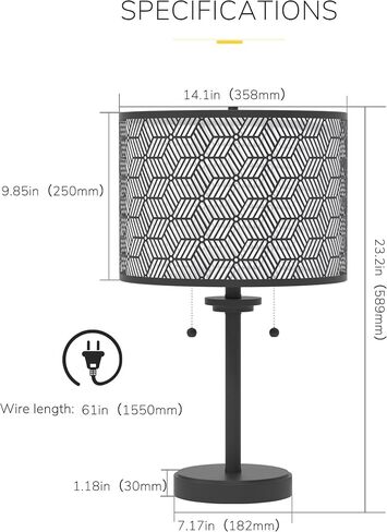 Inlight 59" High Double Shade Pull Chain Modern Floor Lamp for Living Room, Black Metal Frame and White Fabric Shade, Bulb Not Included, IN-0857-2-BK in Saudi Arabia