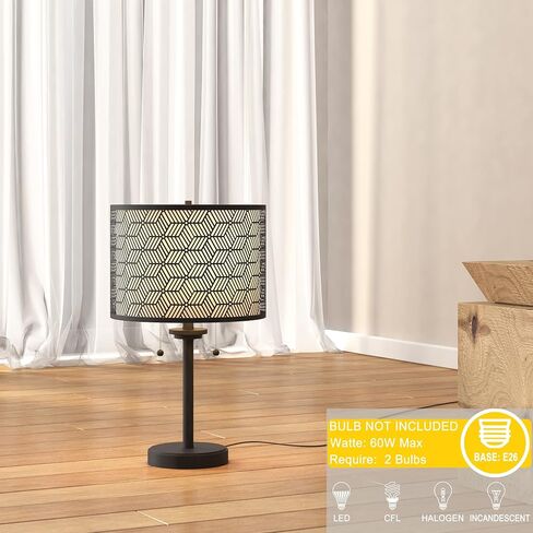 Inlight 59" High Double Shade Pull Chain Modern Floor Lamp for Living Room, Black Metal Frame and White Fabric Shade, Bulb Not Included, IN-0857-2-BK in Saudi Arabia