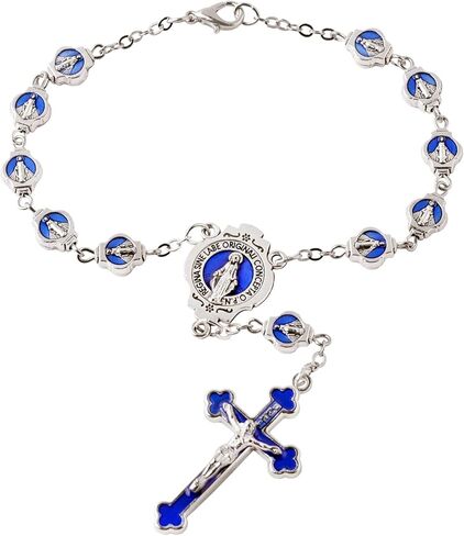 Luomu One Decade Catholic Rosary with Clasp Auto Rosary Car Rosary with Virgin Mary Blue Pink Miraculous Medal Hang on Mirror Rearview in Saudi Arabia