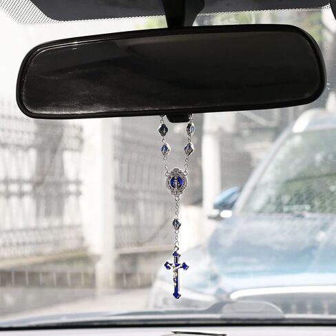 Luomu One Decade Catholic Rosary with Clasp Auto Rosary Car Rosary with Virgin Mary Blue Pink Miraculous Medal Hang on Mirror Rearview in Saudi Arabia