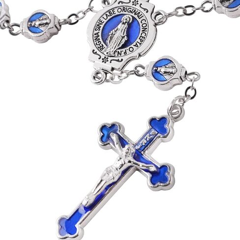 Luomu One Decade Catholic Rosary with Clasp Auto Rosary Car Rosary with Virgin Mary Blue Pink Miraculous Medal Hang on Mirror Rearview in Saudi Arabia