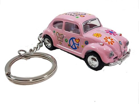 Kinsmart. Pink Classic Love & Peace Volkswagen Hippie Beetle Keychain 164 Pastel Color Diecast Car, SMALL in Saudi Arabia