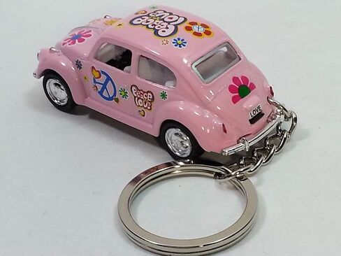 Kinsmart. Pink Classic Love & Peace Volkswagen Hippie Beetle Keychain 164 Pastel Color Diecast Car, SMALL in Saudi Arabia