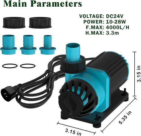High-Flow 24V DC Aquarium Water Pump,Submersible and Inline Return Pump with Silent Operation and Controller 1056GPH(4000L/H) for Freshwater and Marine Tanks in Saudi Arabia