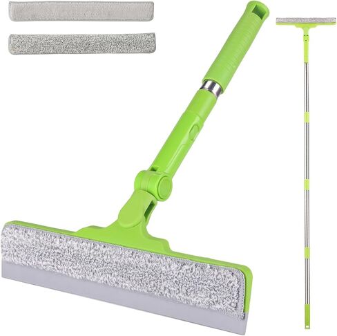 2 in 1 Window Cleaner Shower Squeegee with 12" Durable Squeegee,57.8" Long Handle,160°Rotatable Window Squeegee for Shower Glass Door,Car Windshield,Mirror,Window-2 Replacement Microfiber Pads in Saudi Arabia