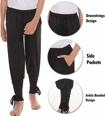 Medieval Ankle Banded Pirate Pants Boys, Kids Renaissance Viking Pirate Costume, Halloween Cosplay Striped Trousers in Saudi Arabia
