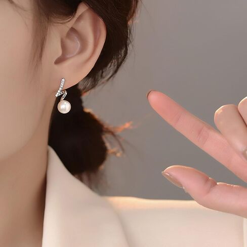 S925 Sterling Silver 14K Gold Plated Tassel Pearl Dangle Earrings to Women Temperament Exquisite Shiny Zircon Earrings for Wedding Birthday Gift for Women Girls in Kuwait