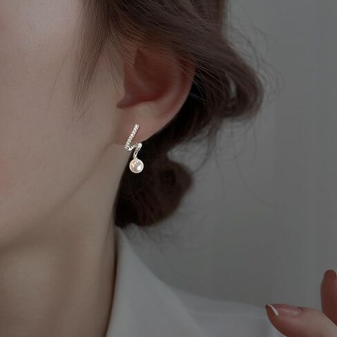 S925 Sterling Silver 14K Gold Plated Tassel Pearl Dangle Earrings to Women Temperament Exquisite Shiny Zircon Earrings for Wedding Birthday Gift for Women Girls in Kuwait