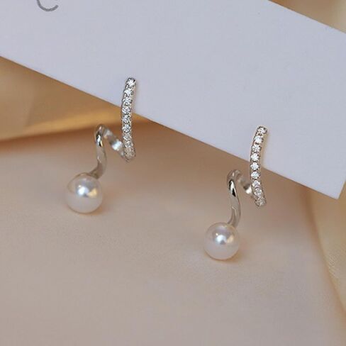 S925 Sterling Silver 14K Gold Plated Tassel Pearl Dangle Earrings to Women Temperament Exquisite Shiny Zircon Earrings for Wedding Birthday Gift for Women Girls in Kuwait