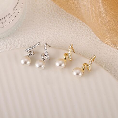 S925 Sterling Silver 14K Gold Plated Tassel Pearl Dangle Earrings to Women Temperament Exquisite Shiny Zircon Earrings for Wedding Birthday Gift for Women Girls in Kuwait
