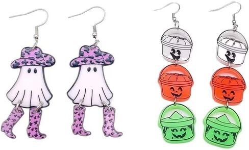 2 أزواج من أقراط الهالوين من الأكريليك اللطيف الكرتوني المضحك شبح اليقطين أقراط متدلية للنساء والفتيات أزياء العطلات والمجوهرات هدية للحفلات in Kuwait