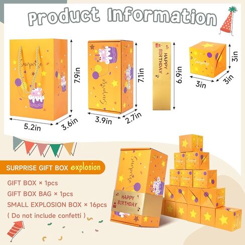 zhancydeal Surprise Gift Box Explosion Gift Box,Pop Up Explosion Box with 16 Bounce Cards,DIY Folding Gift Box with Confetti,Explosion Gift Bouncing Box for Birthday,Valentine's Day,Wedding,Proposal in Saudi Arabia