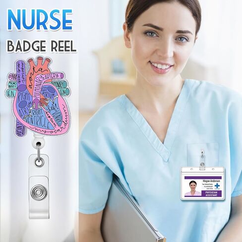 حامل بكرة شارة القلب قابل للسحب مع مشبك هوية للممرضة التمريض اسم بطاقة العلامة التشريحية التشريحية للقلب التمريض طالب طبيب RN LPN مساعد طبي العمل التمساح كليب شارة الملحقات in Saudi Arabia