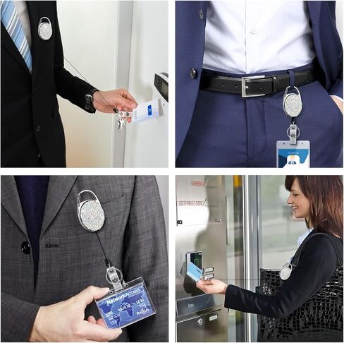 SAVORI Retractable Badge Holder with Belt Clip Key Ring Bling Rhinestones ID Card Badge Reel 24 inches Cord for Nurse Student Teacher (Oval Pink) in Kuwait