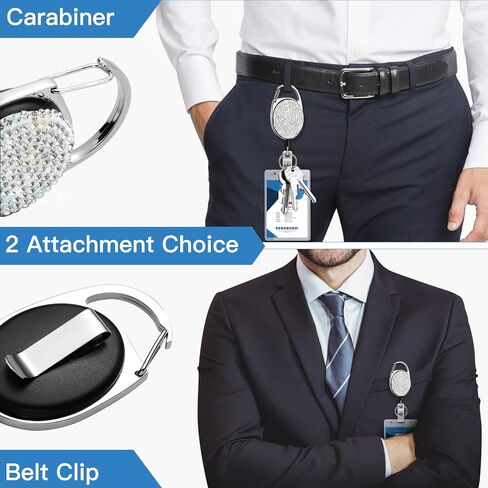 SAVORI Retractable Badge Holder with Belt Clip Key Ring Bling Rhinestones ID Card Badge Reel 24 inches Cord for Nurse Student Teacher (Oval Pink) in Kuwait