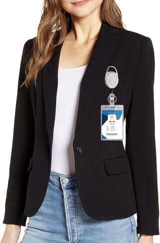 SAVORI Retractable Badge Holder with Belt Clip Key Ring Bling Rhinestones ID Card Badge Reel 24 inches Cord for Nurse Student Teacher (Oval Pink) in Kuwait