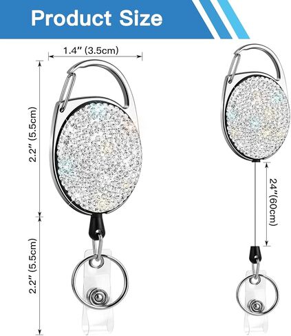 SAVORI Retractable Badge Holder with Belt Clip Key Ring Bling Rhinestones ID Card Badge Reel 24 inches Cord for Nurse Student Teacher (Oval Pink) in Kuwait