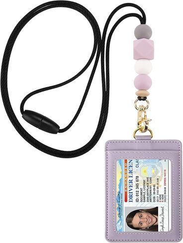 Badge Lanyards for Women Silicone Beaded Lanyard with ID Holder Lanyard Necklace for Teachers Nurse Employees Students(Black) in Saudi Arabia