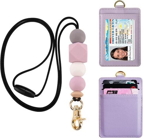 Badge Lanyards for Women Silicone Beaded Lanyard with ID Holder Lanyard Necklace for Teachers Nurse Employees Students(Black) in Saudi Arabia