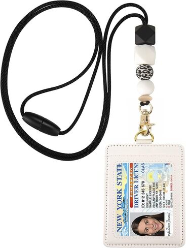 Badge Lanyards for Women Silicone Beaded Lanyard with ID Holder Lanyard Necklace for Teachers Nurse Employees Students(Black) in Saudi Arabia