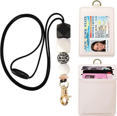 Badge Lanyards for Women Silicone Beaded Lanyard with ID Holder Lanyard Necklace for Teachers Nurse Employees Students(Black) in Saudi Arabia