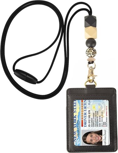 Badge Lanyards for Women Silicone Beaded Lanyard with ID Holder Lanyard Necklace for Teachers Nurse Employees Students(Black) in Saudi Arabia