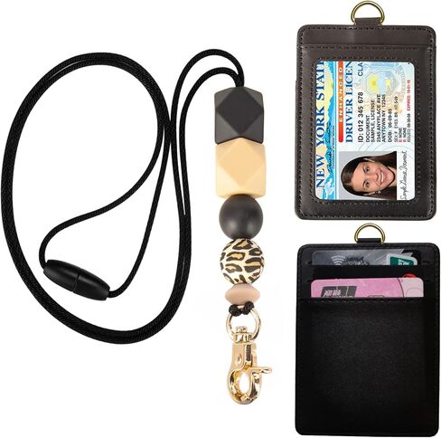 Badge Lanyards for Women Silicone Beaded Lanyard with ID Holder Lanyard Necklace for Teachers Nurse Employees Students(Black) in Saudi Arabia