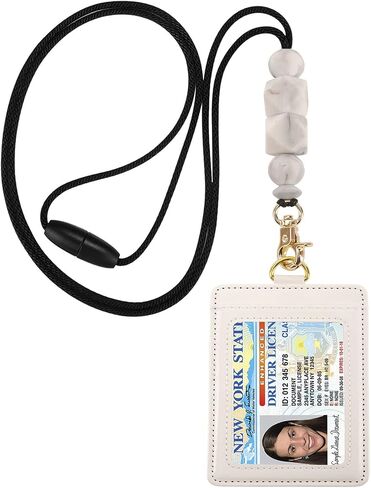 Badge Lanyards for Women Silicone Beaded Lanyard with ID Holder Lanyard Necklace for Teachers Nurse Employees Students(Black) in Saudi Arabia