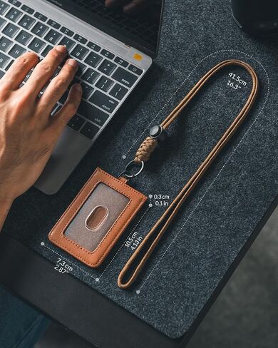 VULKIT ID Badge Holder with Lanyard for Women and Men Vertical Leather Badge Holder with Clear ID Window Card Holder Slot and Money Pocket Brown in Saudi Arabia