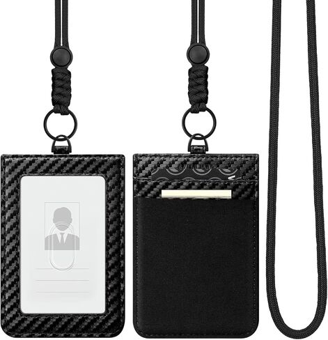 VULKIT ID Badge Holder with Lanyard for Women and Men Vertical Leather Badge Holder with Clear ID Window Card Holder Slot and Money Pocket Brown in Saudi Arabia