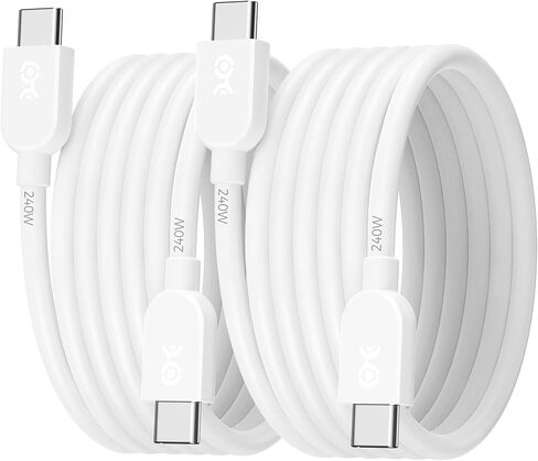 Cable Matters 2-Pack كابل شحن USB C فائق المرونة بقدرة 240 واط بطول 6 أقدام، أبيض، لجهاز MacBook Pro وiPad Pro وiPhone 15 Pro وApple Vision Pro (كابل شاحن USB C بقوة 140 واط، كابل USB C، USB 2.0، بدون فيديو) in Saudi Arabia