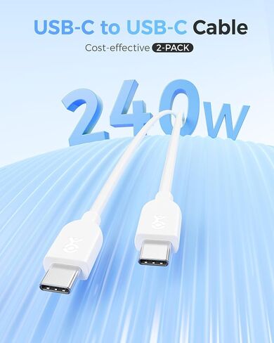 Cable Matters 2-Pack كابل شحن USB C فائق المرونة بقدرة 240 واط بطول 6 أقدام، أبيض، لجهاز MacBook Pro وiPad Pro وiPhone 15 Pro وApple Vision Pro (كابل شاحن USB C بقوة 140 واط، كابل USB C، USB 2.0، بدون فيديو) in Saudi Arabia