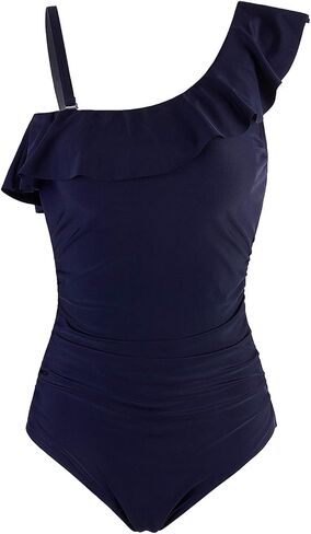 بدلة سباحة نسائية من Vijiv باللون الأسود قطعة واحدة مثيرة للتحكم في البطن مكشكشة بكتف واحد مونوكيني لباس السباحة in Kuwait