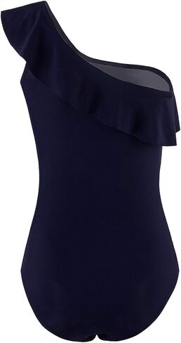 بدلة سباحة نسائية من Vijiv باللون الأسود قطعة واحدة مثيرة للتحكم في البطن مكشكشة بكتف واحد مونوكيني لباس السباحة in Kuwait